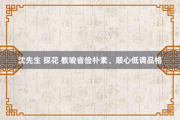 沈先生 探花 教唆省俭朴素、顺心低调品格