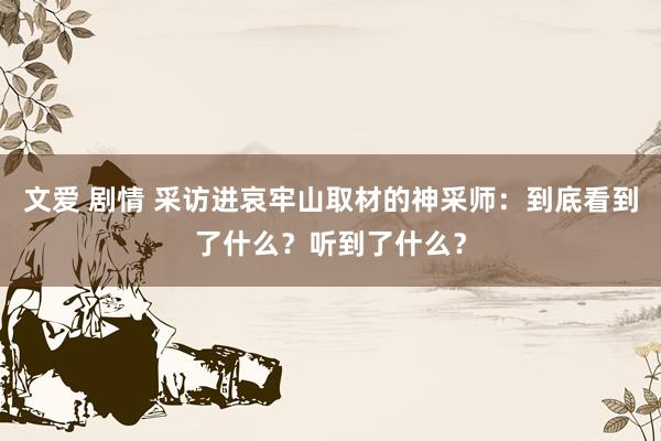 文爱 剧情 采访进哀牢山取材的神采师：到底看到了什么？听到了什么？